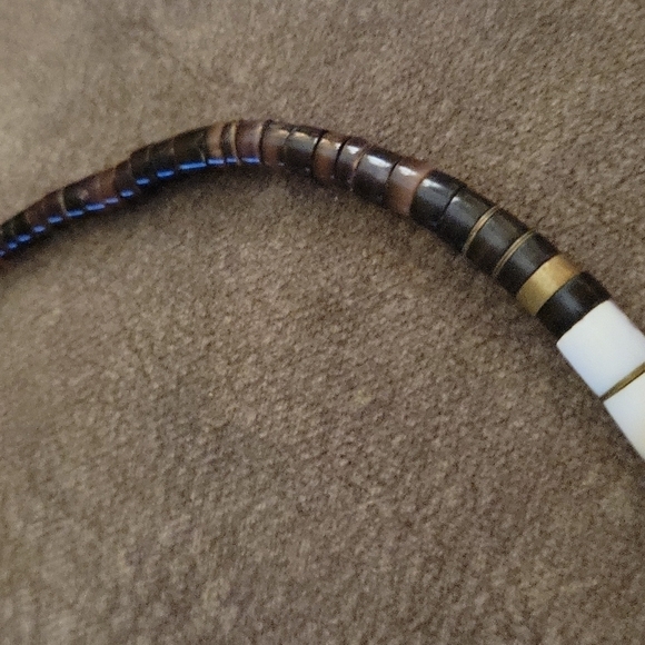 VTG SANTO DOMINGO White Brown Pen Heishi Shell Turquoise Brass Unisex Necklace - Picture 4 of 6
